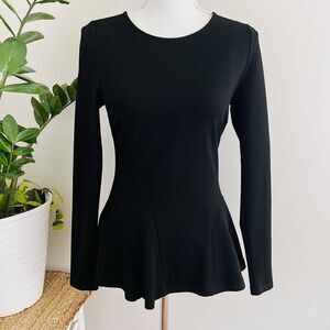 Carmen Marc Valvo Black Peplum Top Ponte Knit Long Sleeve Blouse ~ Size Small